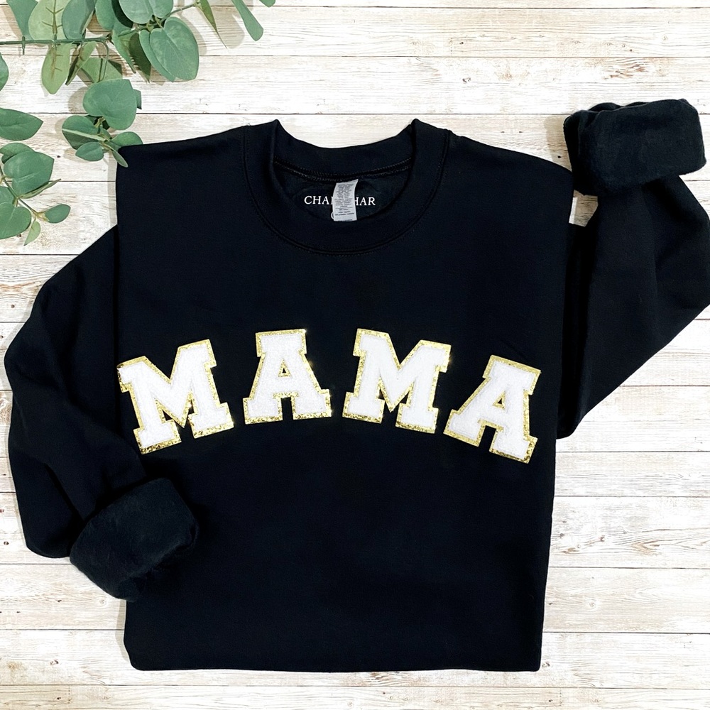 Mama Chenille Patch Crewneck Sweatshirt,white chenille patch sweatshirt,mom gift